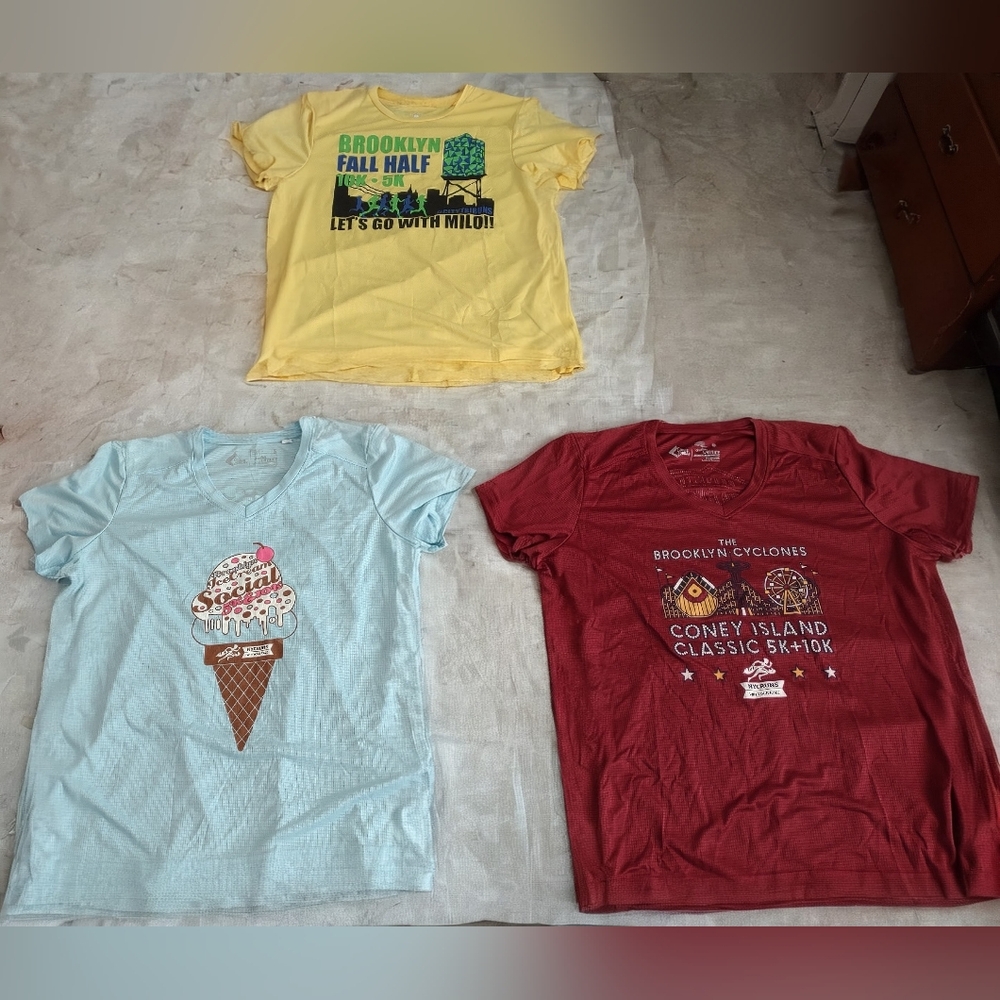 New NYCRUNS Womens Running Shirts Lot Of 3 Sizes S & M Technical Race Tees